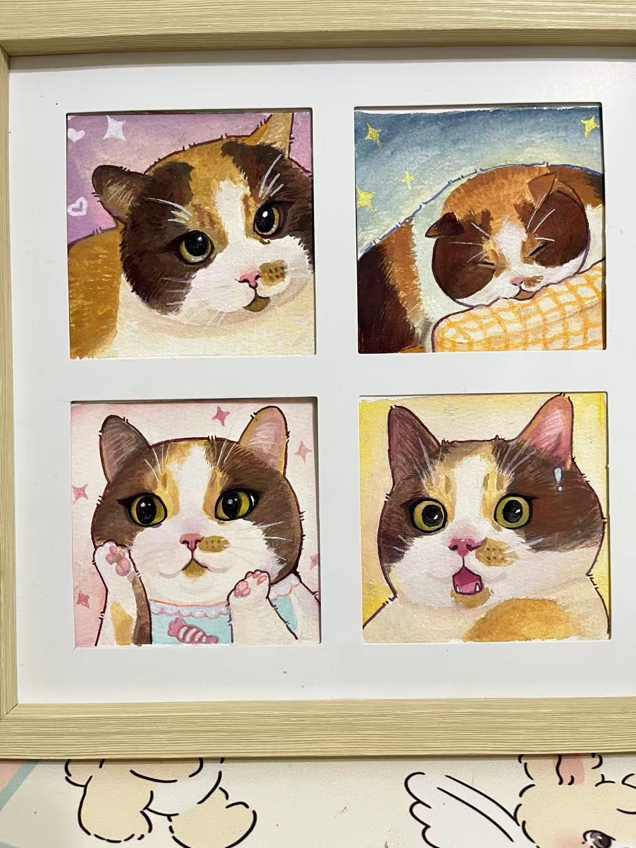Custom Pet Portrait – Handcrafted Watercolor Art (Four-Frame Combined)