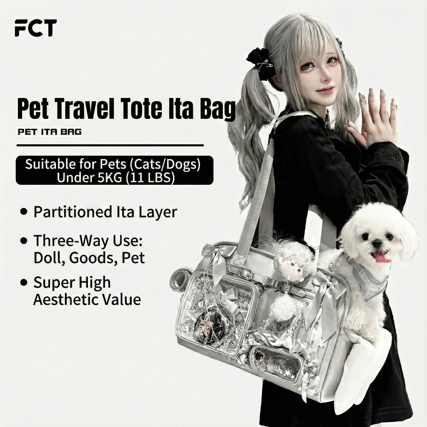 Pet Travel Tote Ita Bag – Silver (Pre-Order)